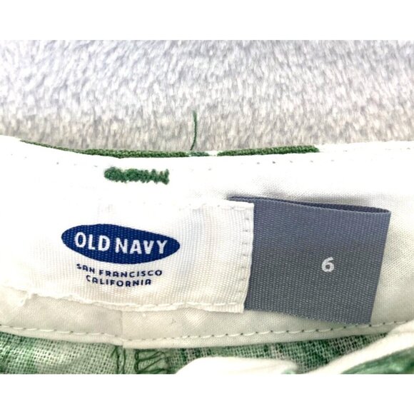 Old Navy LINEN Blend Tropical Shorts Womens 6 Floral Green Summer Lightweight - Picture 3 of 10